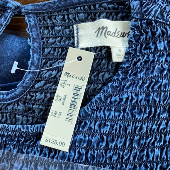 Madewell Indigo Ruffle-Neck Smocked Babydoll Dress - Picture 10 of 10